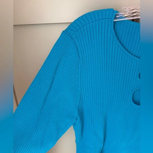 NWT INC International Concepts by Macy's Blue Ribbed Top w buckle detail SZ L - Picture 4 of 8